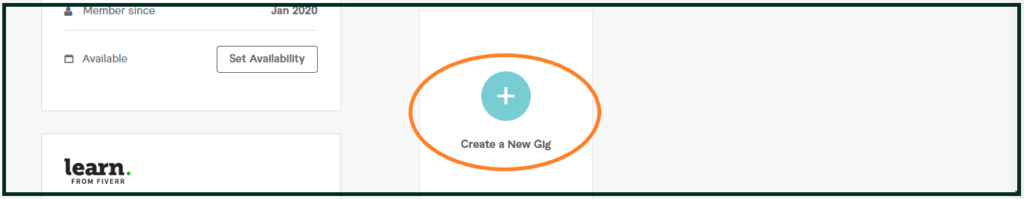 Fiverr profile Create a New Gig option.
