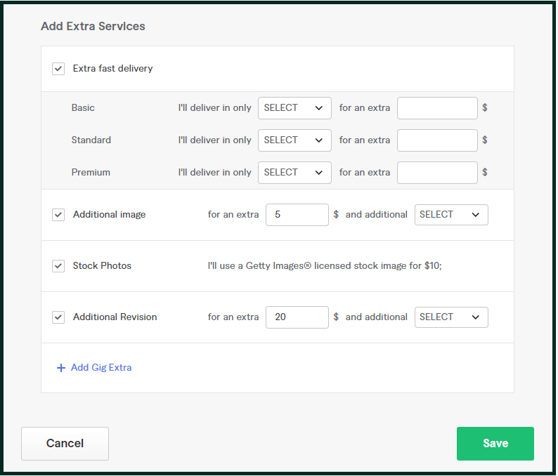 Fiverr Extra Gig Services