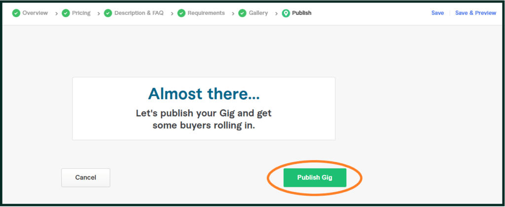 Publish Gig in Fiverr