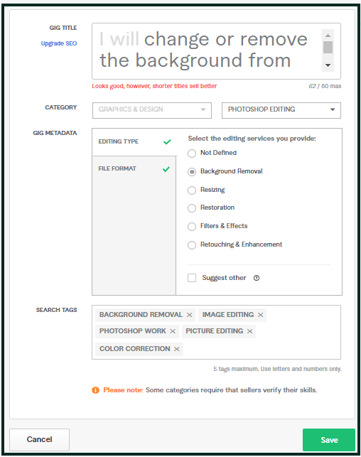 Step 1: Overview to gig create.