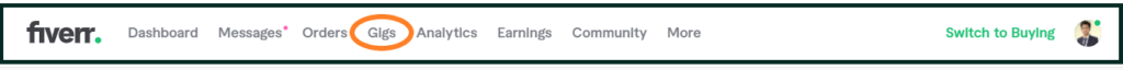 Fiverr Gig Option. By clicking on Gig option to see all the gigs. Here also have option to create new gig on Fiverr.