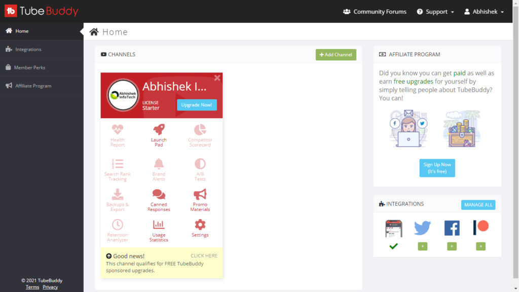 TubeBuddy Dashboard