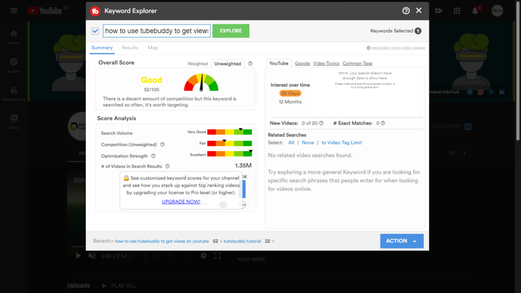 TubeBuddy keyword explorer