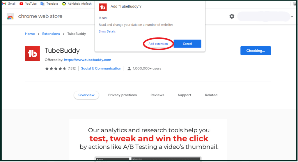 TubeBuddy add extension