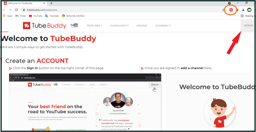 TubeBuddy sign in